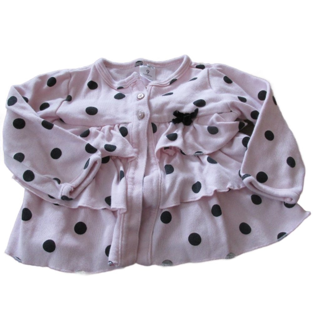 Carters Pullover‎ Ruffle Shirt Infant Girls 9M Pink Brown Polka Dot Long Sleeve